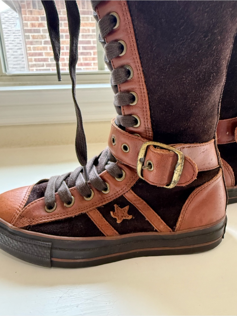 RARE Vintage Converse All Star XXHI Leather Calf/ Knee high lace up boots - Picture 5 of 8